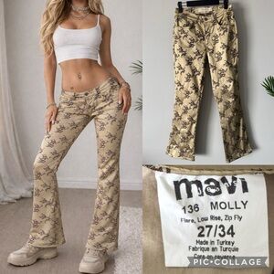 Vintage Y2K Mavi Molly Chinese Dragon “Brocade” Gold Pants Jeans Sz 27